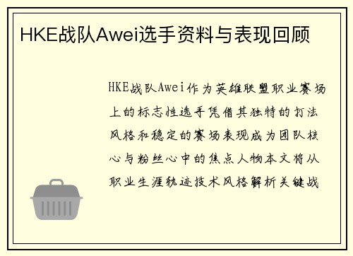 HKE战队Awei选手资料与表现回顾