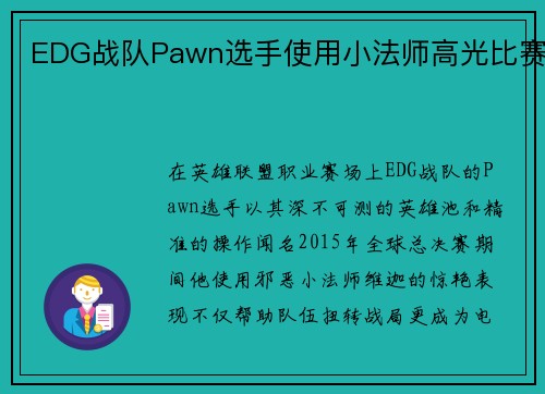 EDG战队Pawn选手使用小法师高光比赛