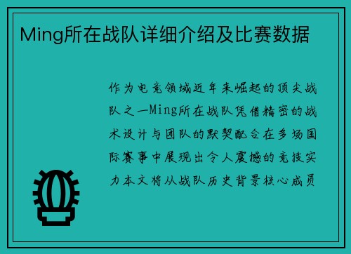Ming所在战队详细介绍及比赛数据