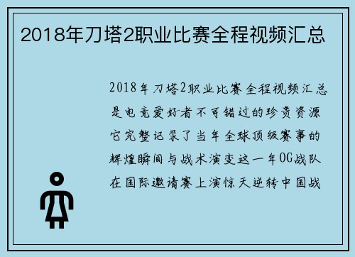 2018年刀塔2职业比赛全程视频汇总